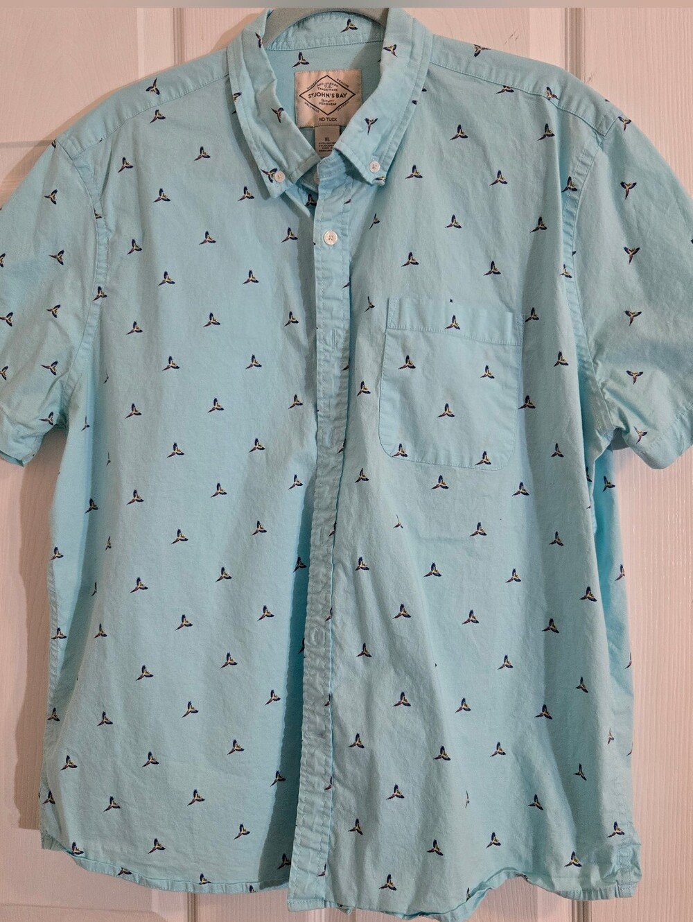 St. John's Bay Aqua Short-Sleeve Button-Down with Parrot Print